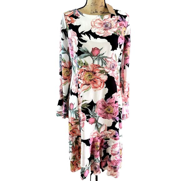 VDP Collection Party Cocktail Dress SZ 46/10 Floral Rhinestones Ruffle Hem Italy - Picture 3 of 16